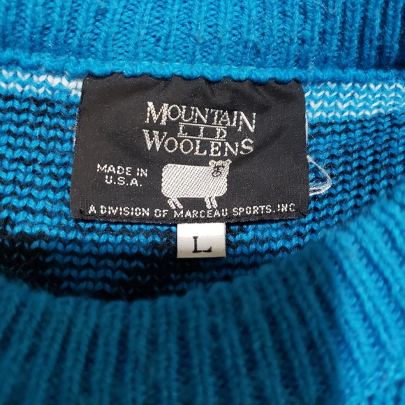 Mountain Lid Woolens Geometric Knit Sweater Mens L Pullover Crewneck Blue USA - Picture 3 of 8